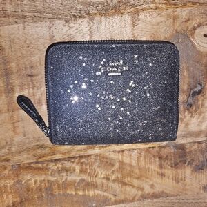 Coach Black Glitter Star Zip Around Wallet